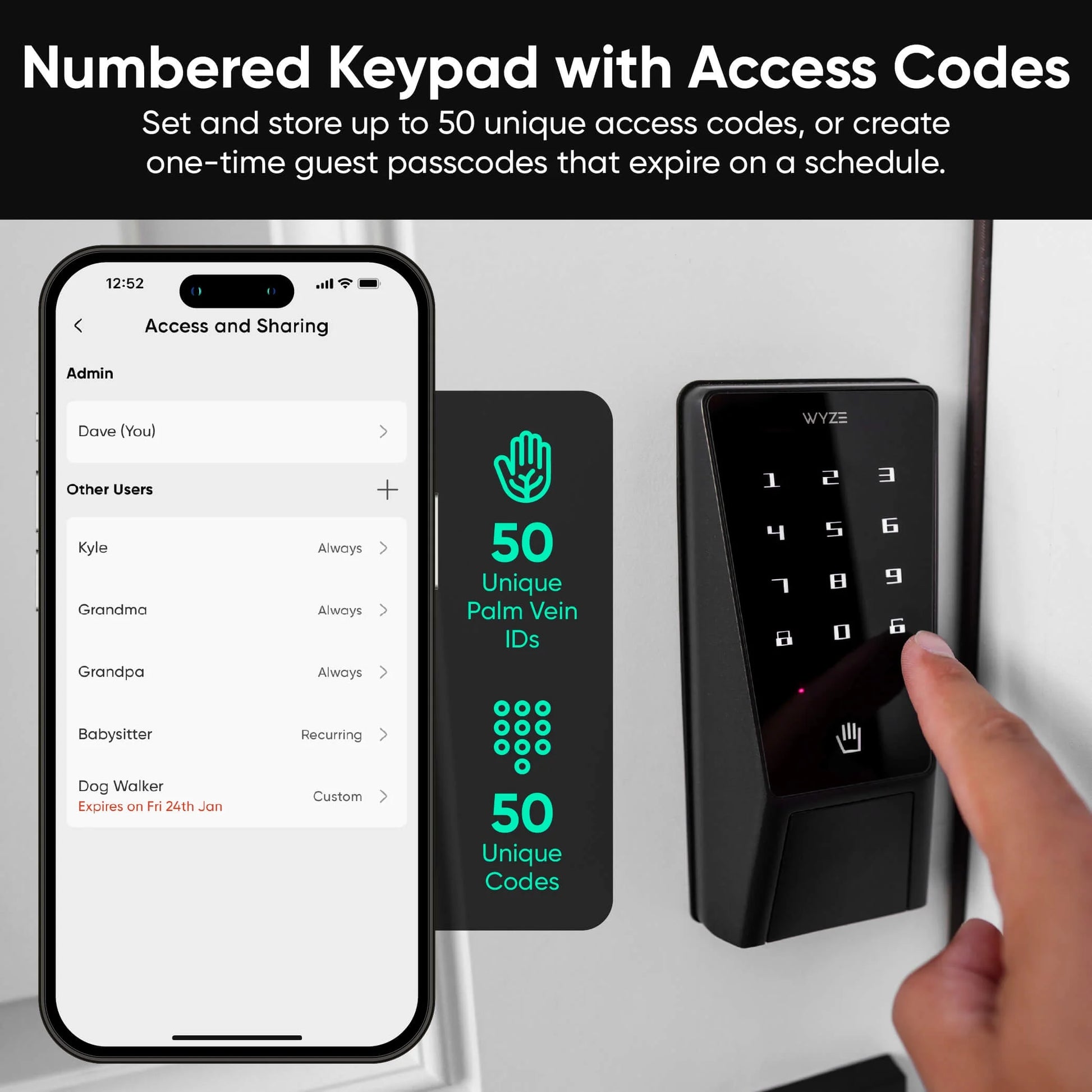 Palm Lock Smart Door Lock with Palm Vein Recognition, Keypad, Auto Lock, Dual Battery, Wi-Fi, BHMA3 Certified