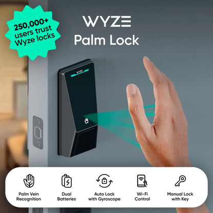 Palm Lock Smart Door Lock with Palm Vein Recognition, Keypad, Auto Lock, Dual Battery, Wi-Fi, BHMA3 Certified
